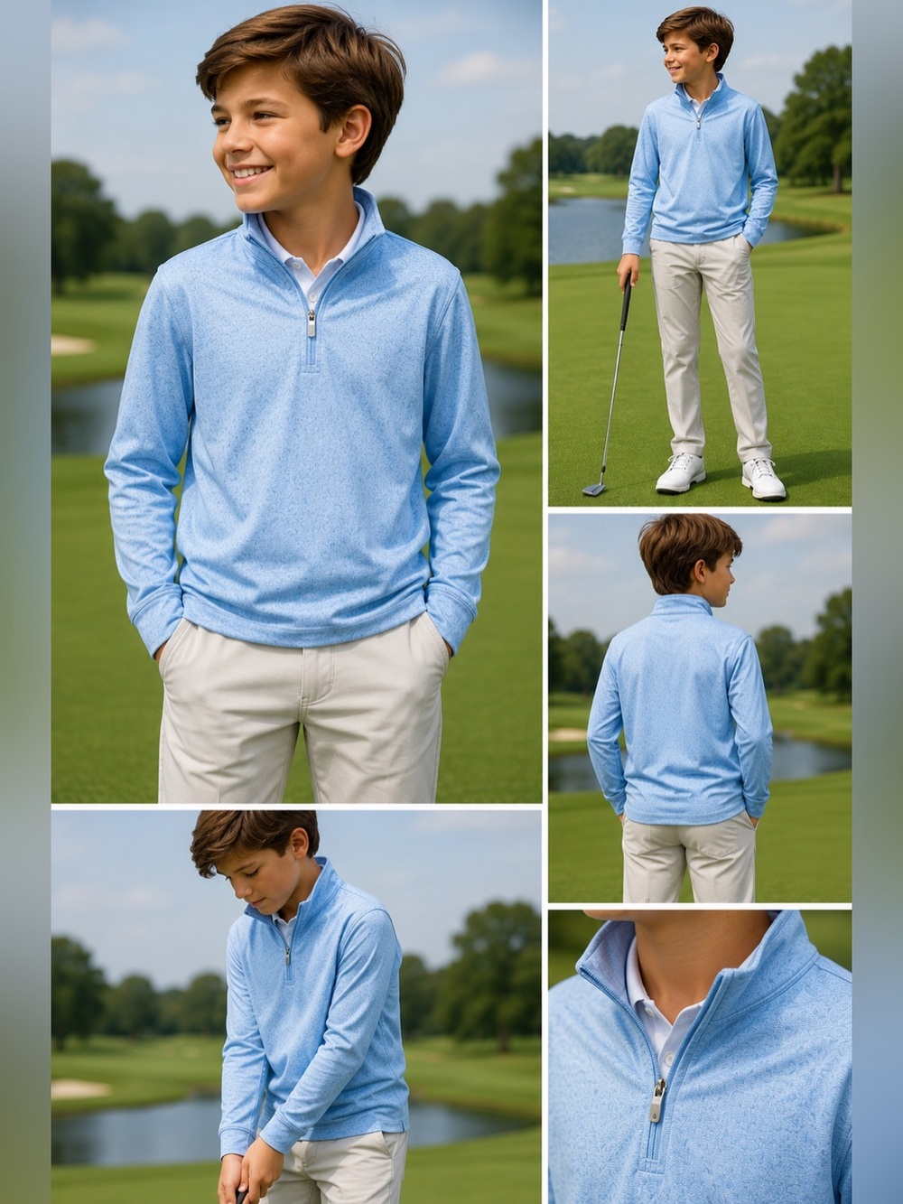 Peter Millar Youth Performance 1/4 Zip Pullover Blue Golf Top Size Small (7-8)